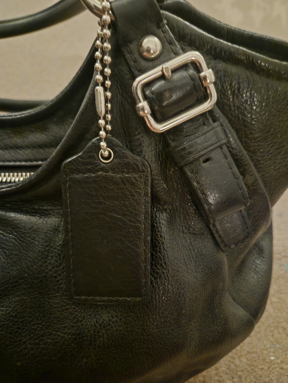 COACH Black Leather Hobo Tote with Signature Plaque - Picture 2 of 7